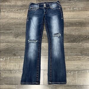 Vanity Premium Collection Women’s Dark Blue Distressed Bootcut Jeans size 27x33